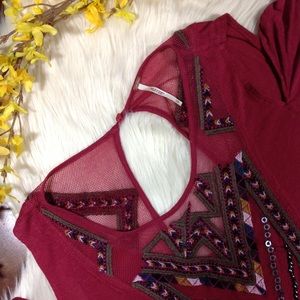 FREE PEOPLE | burgundy red cold shoulder top